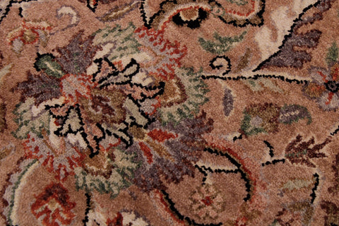 handmade Traditional Lahore Tan Lt. Brown Hand Knotted RECTANGLE WOOL&SILK area rug 6x9