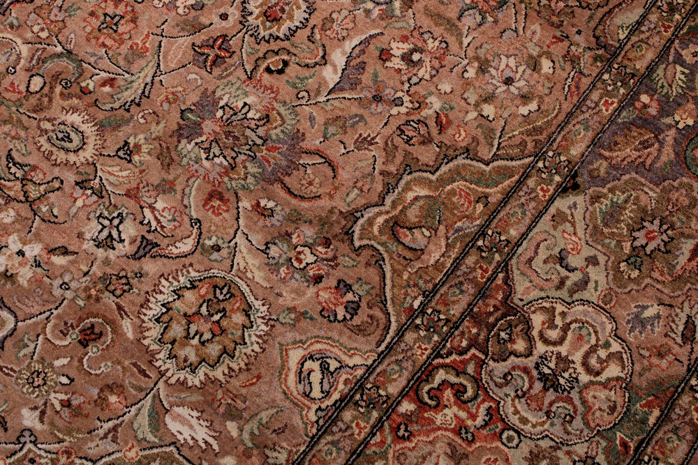 handmade Traditional Lahore Tan Lt. Brown Hand Knotted RECTANGLE WOOL&SILK area rug 6x9