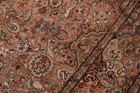 handmade Traditional Lahore Tan Lt. Brown Hand Knotted RECTANGLE WOOL&SILK area rug 6x9