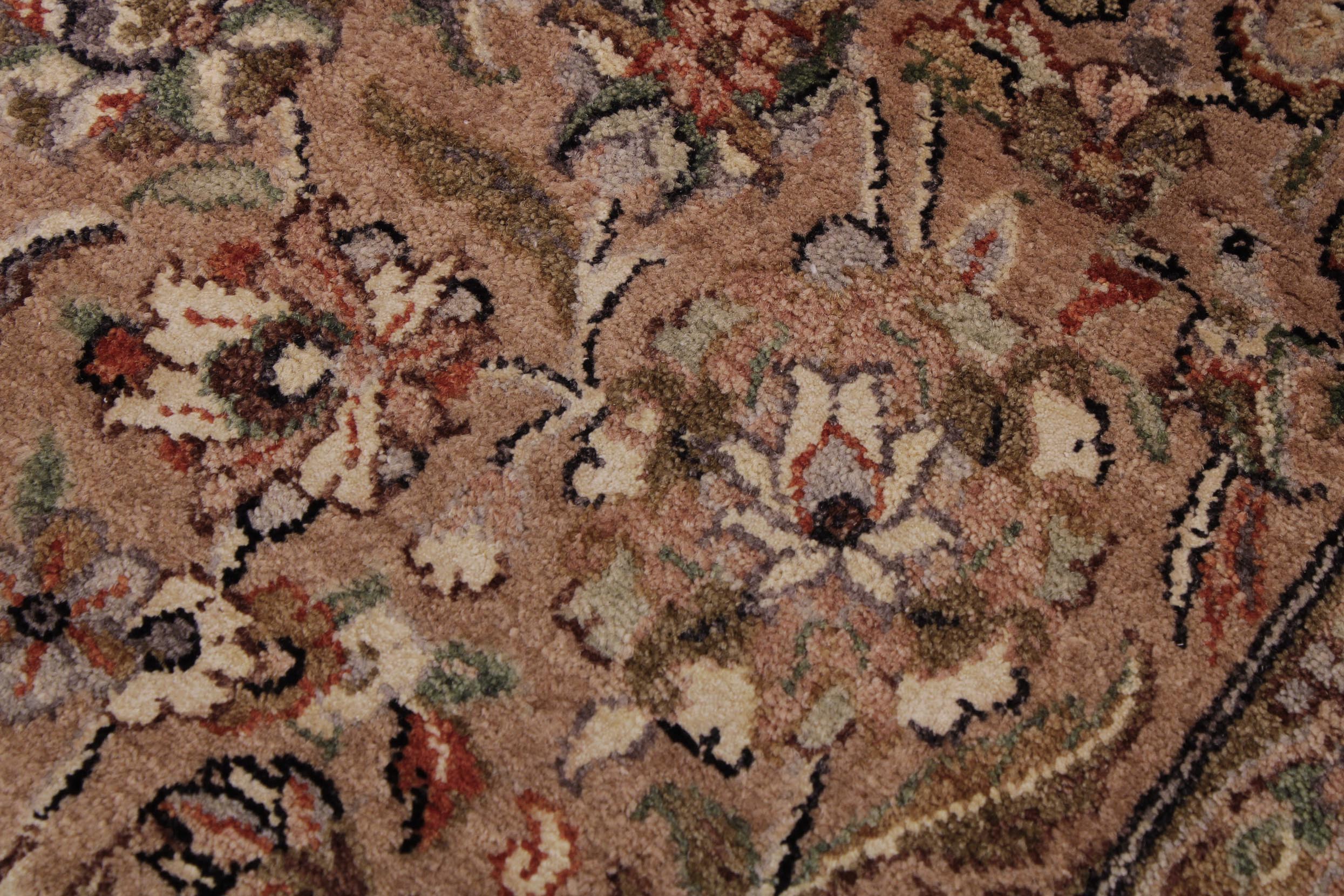 handmade Traditional Lahore Tan Lt. Brown Hand Knotted RECTANGLE WOOL&SILK area rug 6x9