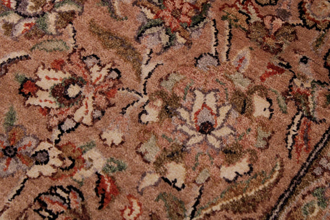 handmade Traditional Lahore Tan Lt. Brown Hand Knotted RECTANGLE WOOL&SILK area rug 6x9