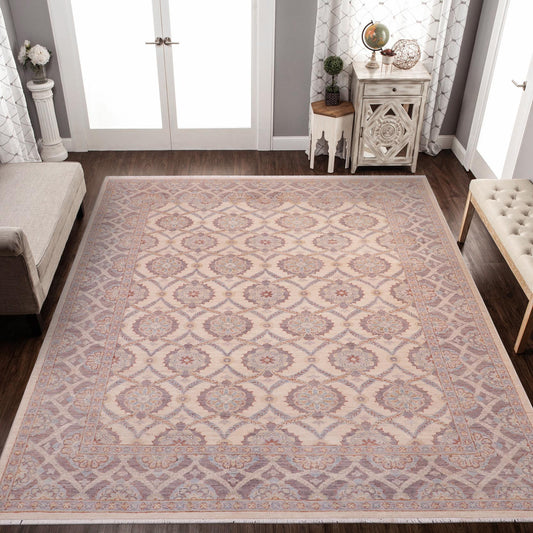 handmade Transitional Kafkaz Ivory Gray Hand Knotted RECTANGLE 100% WOOL area rug 5' x 8'