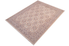 handmade Transitional Kafkaz Ivory Gray Hand Knotted RECTANGLE 100% WOOL area rug 5' x 8'