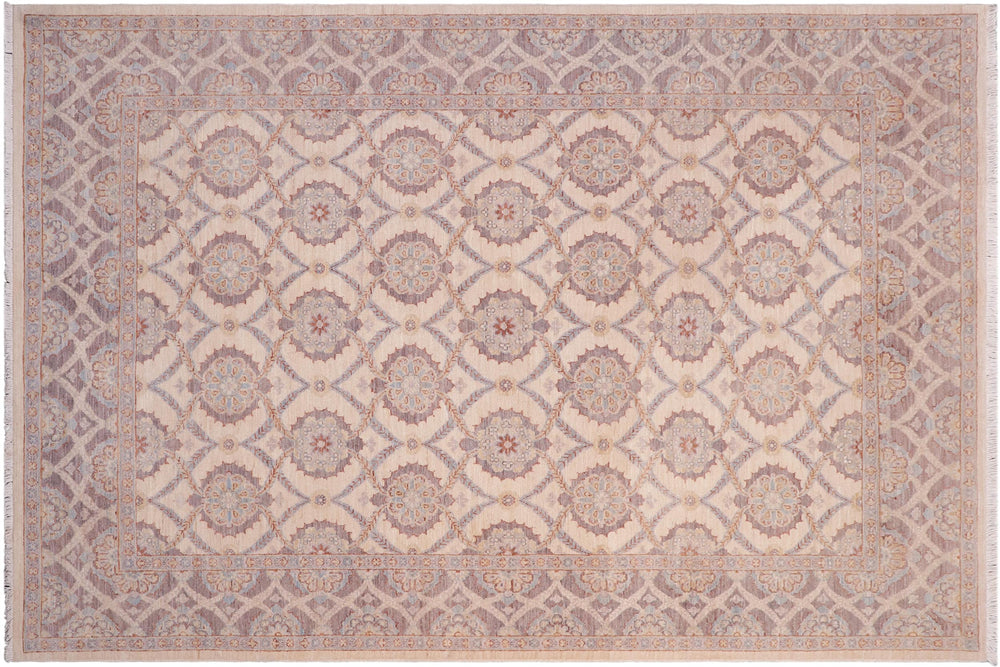 handmade Transitional Kafkaz Ivory Gray Hand Knotted RECTANGLE 100% WOOL area rug 5' x 8'