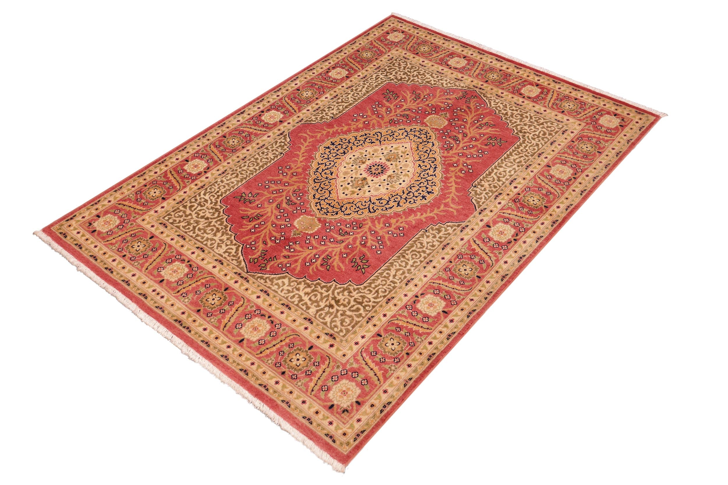 handmade Traditional Design Rust Gold Hand Knotted RECTANGLE 100% WOOL area rug 4' x 6'