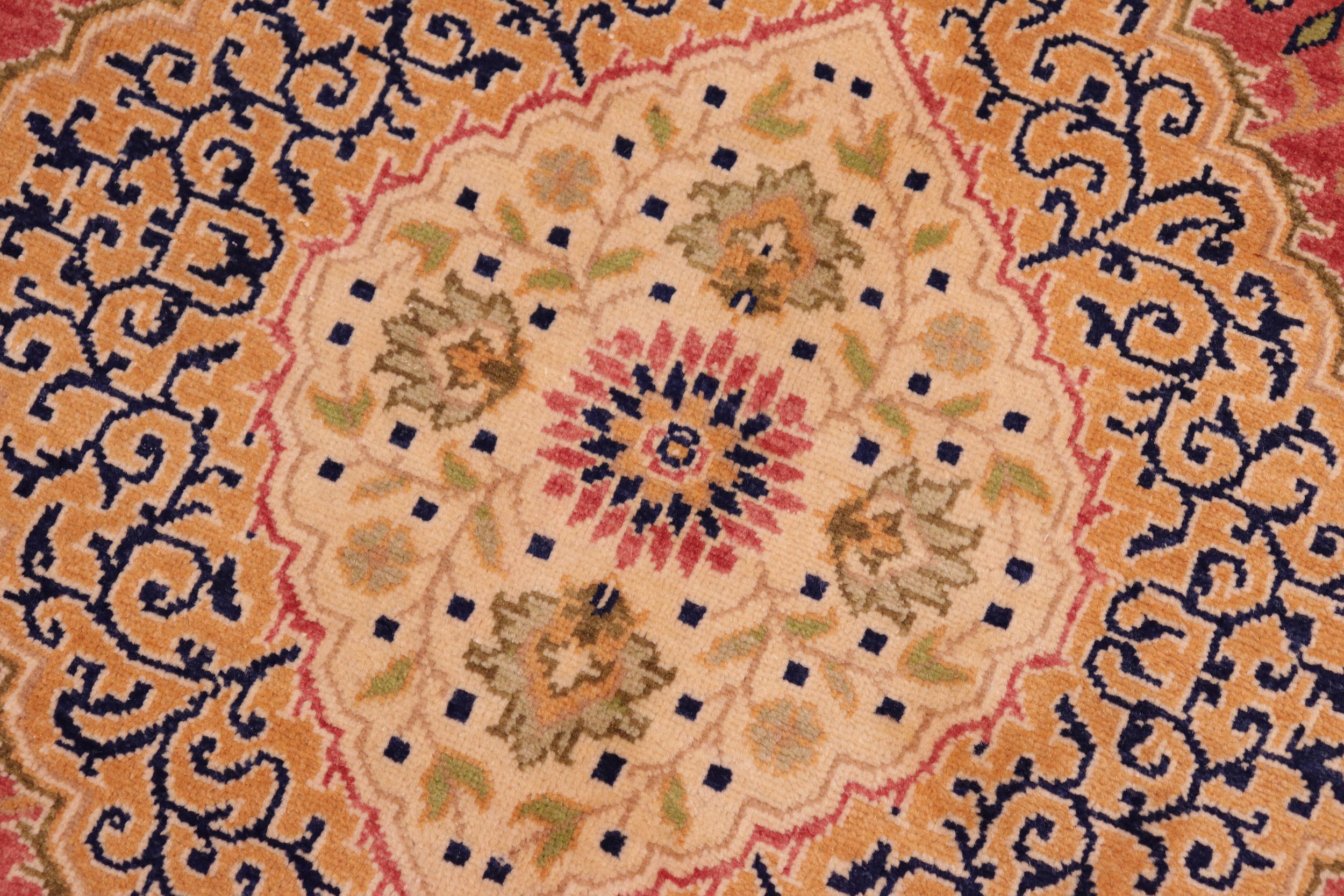 handmade Traditional Design Rust Gold Hand Knotted RECTANGLE 100% WOOL area rug 4' x 6'