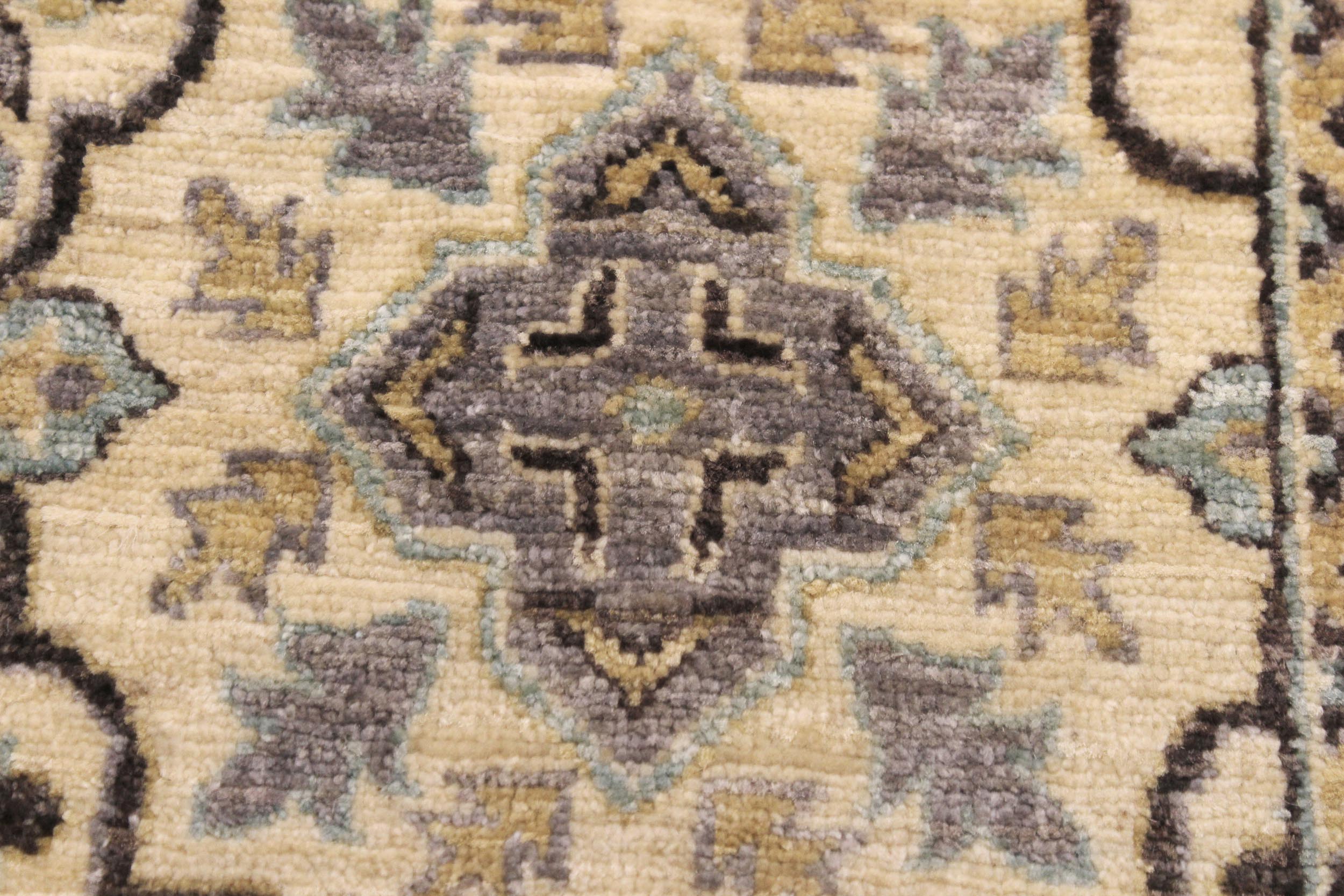 handmade Transitional Kafkaz Ivory Lt. Blue Hand Knotted RECTANGLE 100% WOOL area rug 6' x 8'