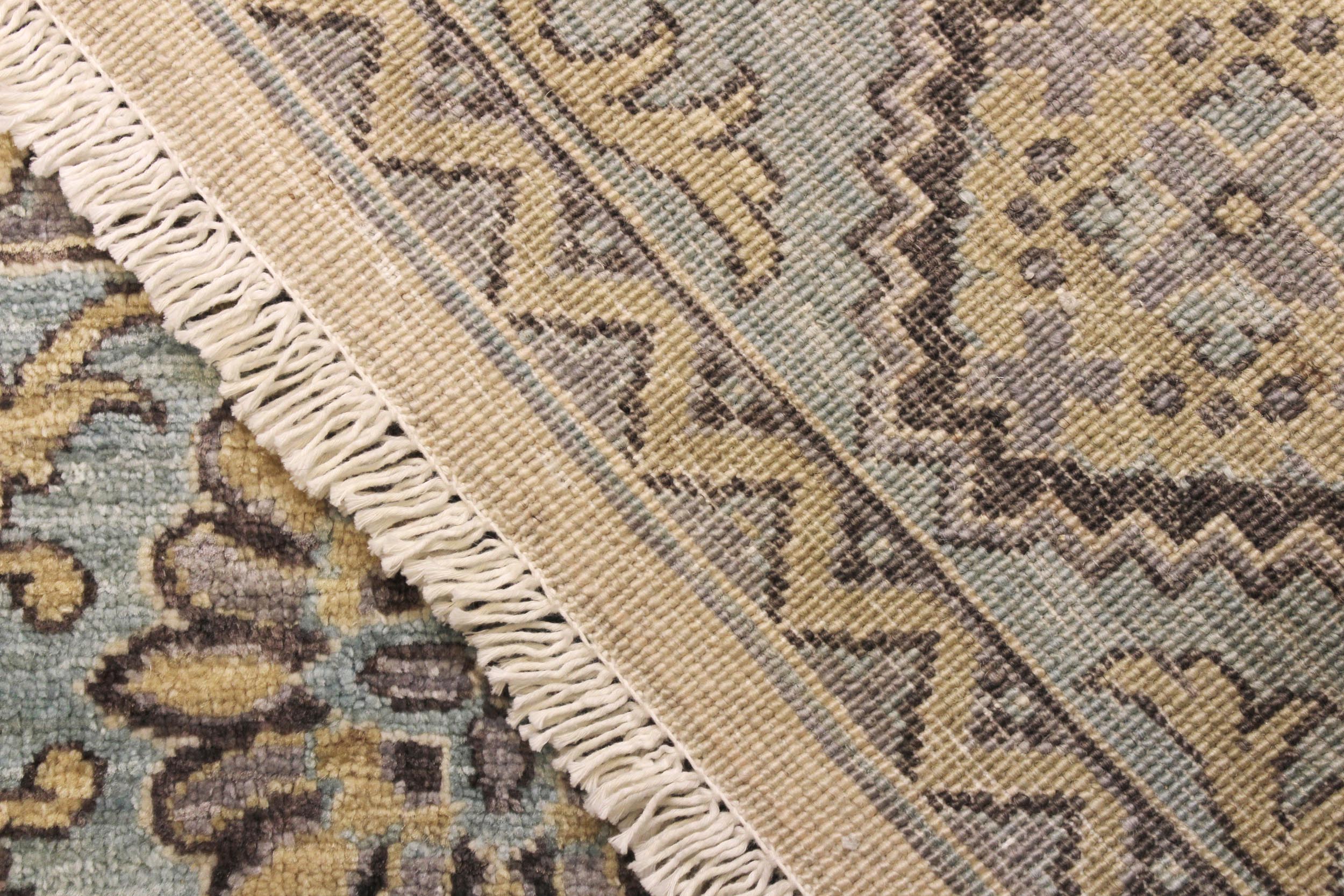 handmade Transitional Kafkaz Ivory Lt. Blue Hand Knotted RECTANGLE 100% WOOL area rug 6' x 8'