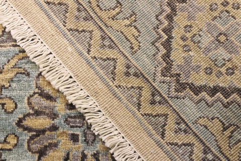 handmade Transitional Kafkaz Ivory Lt. Blue Hand Knotted RECTANGLE 100% WOOL area rug 6' x 8'
