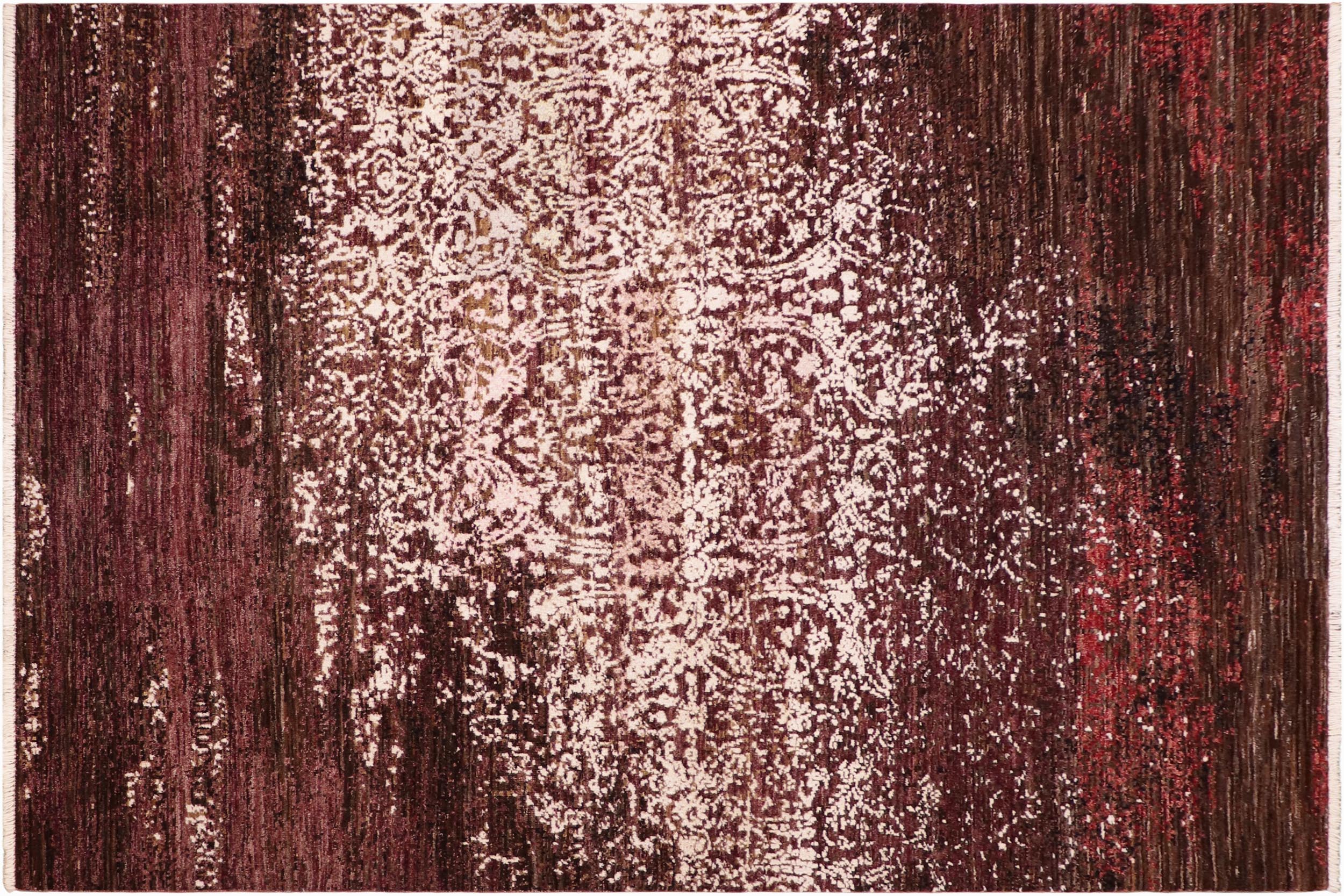handmade Modern Kafkaz Brown Purple Hand Knotted RECTANGLE WOOL&SILK area rug 6' x 9'