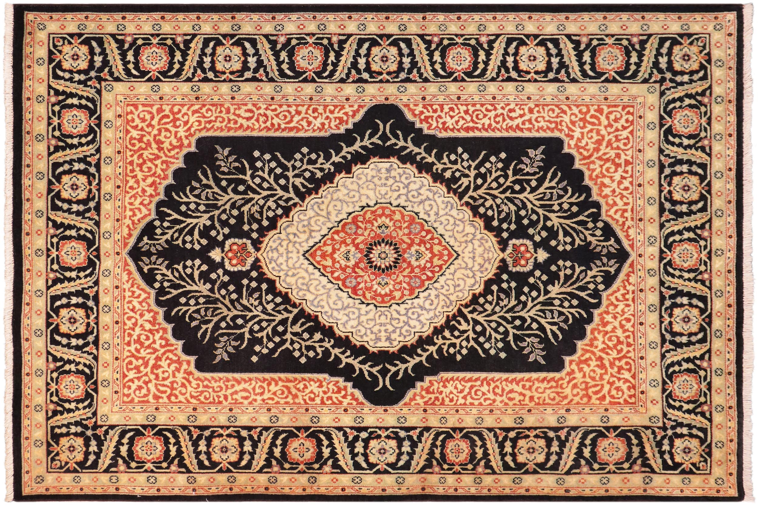 handmade Traditional Design Black Green Hand Knotted RECTANGLE 100% WOOL area rug 5' x 7'