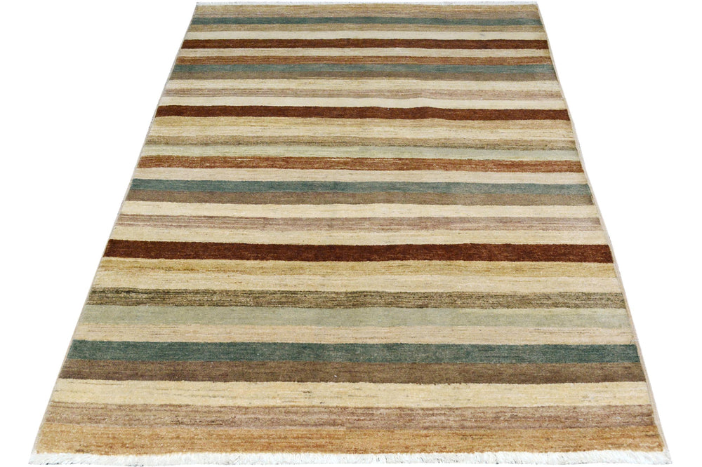 handmade Modern Kafkaz Tan Brown Hand Knotted RECTANGLE 100% WOOL area rug 4' x 6'