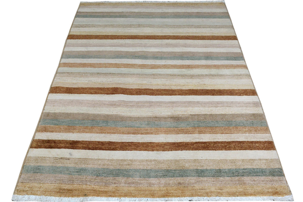 handmade Modern Kafkaz Tan Brown Hand Knotted RECTANGLE 100% WOOL area rug 4' x 6'