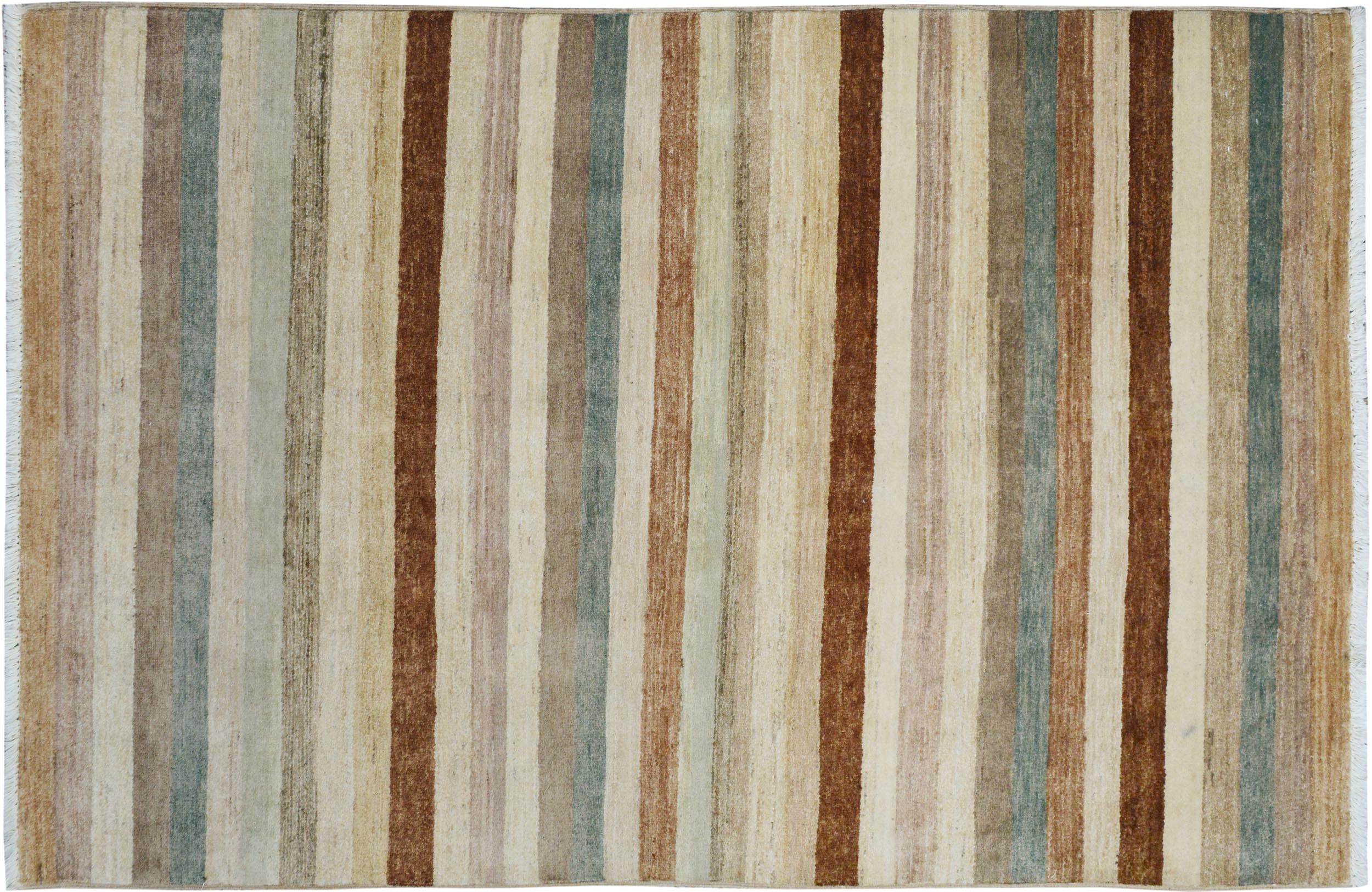 handmade Modern Kafkaz Tan Brown Hand Knotted RECTANGLE 100% WOOL area rug 4' x 6'