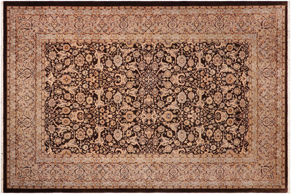 handmade Traditional Veg Dye Brown Tan Hand Knotted RECTANGLE 100% WOOL area rug 6' x 9'