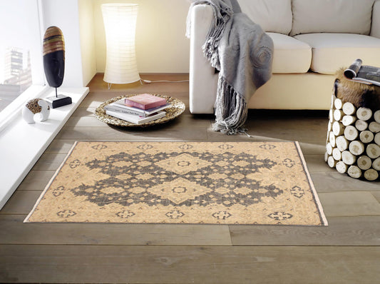 handmade Transitional Kafkaz Gray Tan Hand Knotted RECTANGLE 100% WOOL area rug 4' x 6'