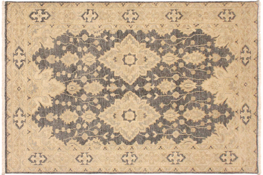 handmade Transitional Kafkaz Gray Tan Hand Knotted RECTANGLE 100% WOOL area rug 4' x 6'