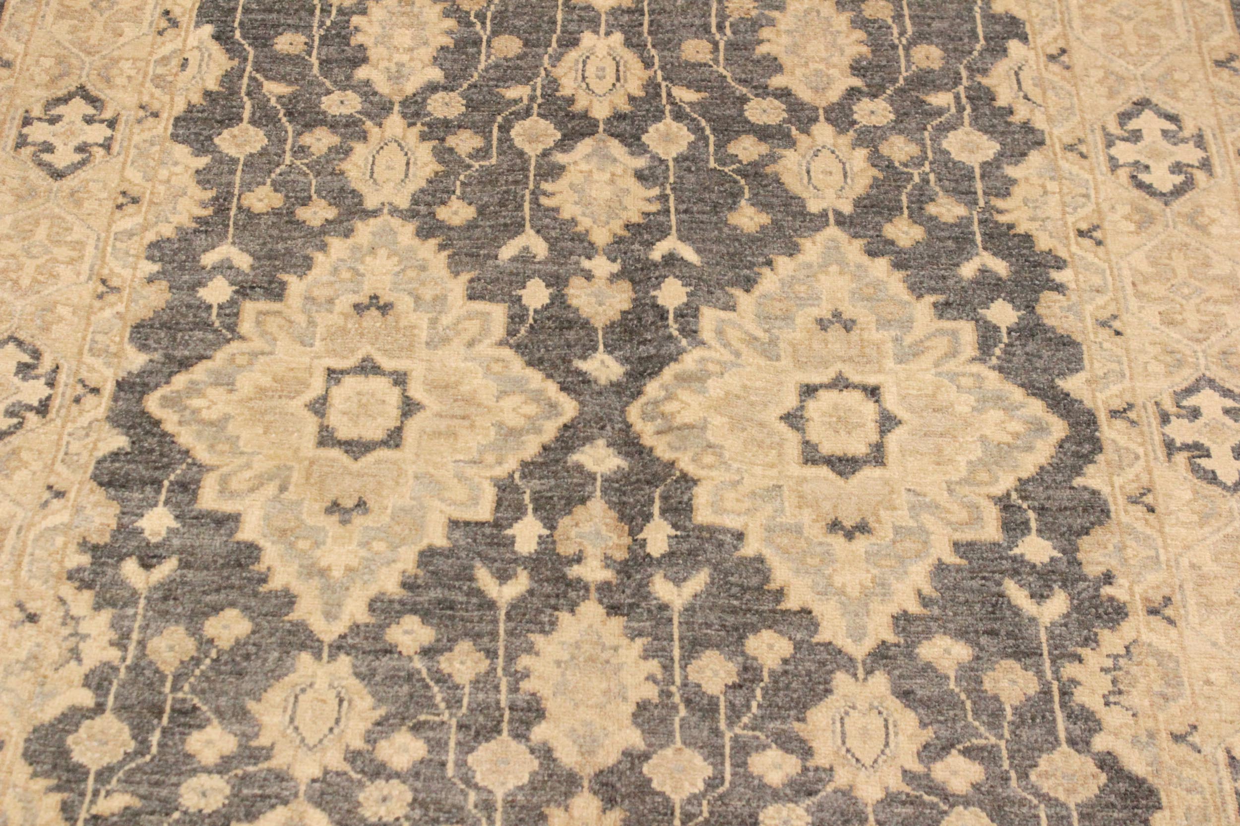 handmade Transitional Kafkaz Gray Tan Hand Knotted RECTANGLE 100% WOOL area rug 4' x 6'