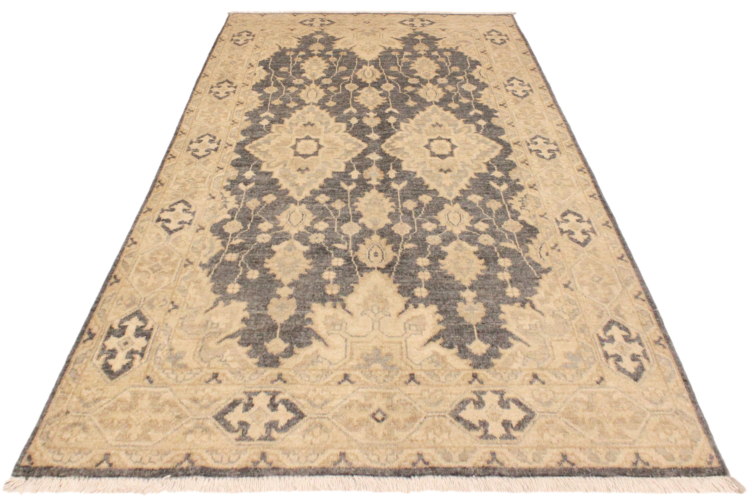 handmade Transitional Kafkaz Gray Tan Hand Knotted RECTANGLE 100% WOOL area rug 4' x 6'