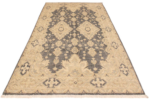 handmade Transitional Kafkaz Gray Tan Hand Knotted RECTANGLE 100% WOOL area rug 4' x 6'