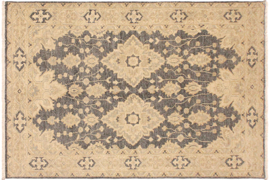 handmade Transitional Kafkaz Gray Tan Hand Knotted RECTANGLE 100% WOOL area rug 4' x 6'