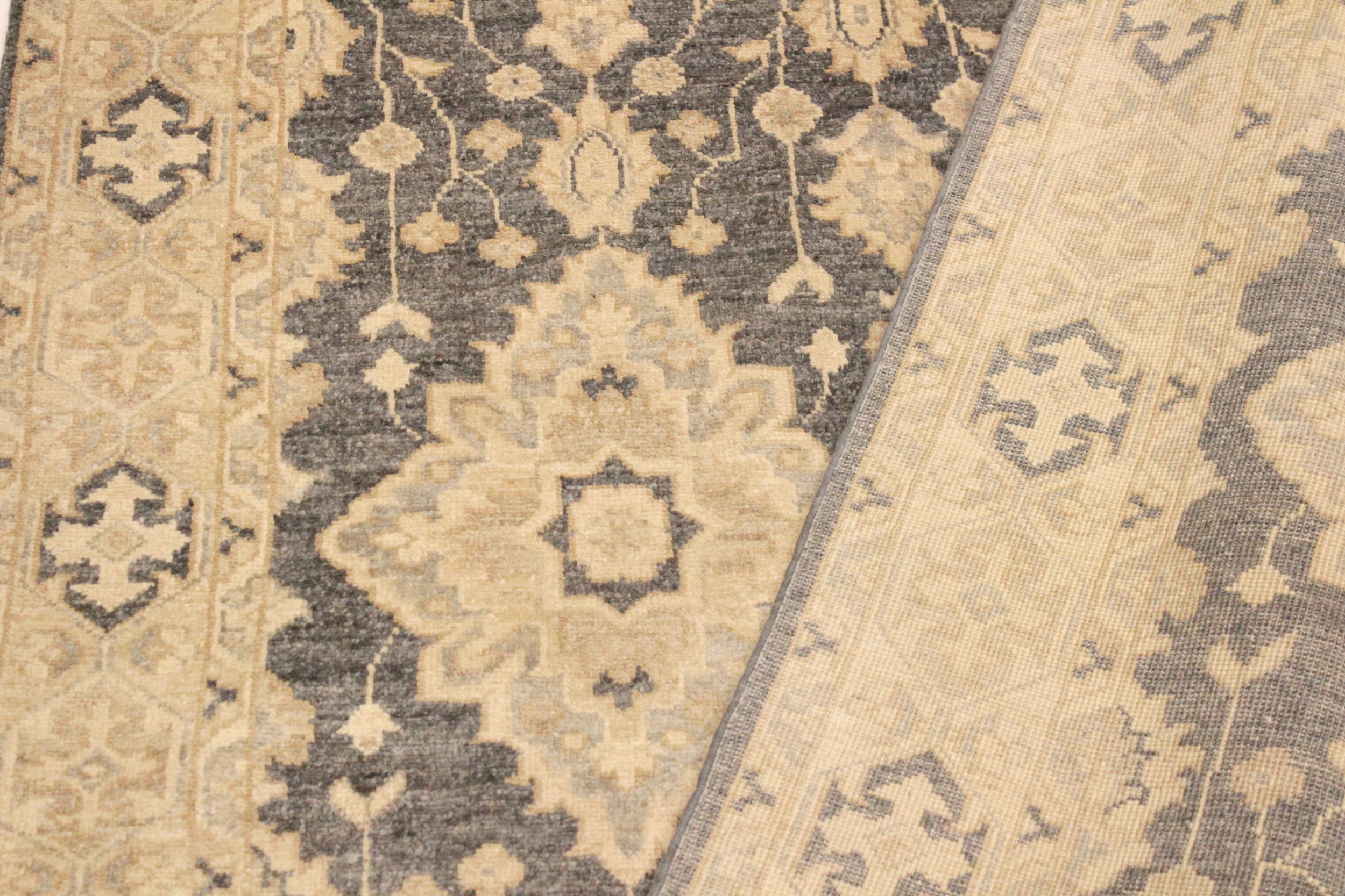 handmade Transitional Kafkaz Gray Tan Hand Knotted RECTANGLE 100% WOOL area rug 4' x 6'