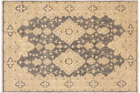 handmade Transitional Kafkaz Gray Tan Hand Knotted RECTANGLE 100% WOOL area rug 4' x 6'