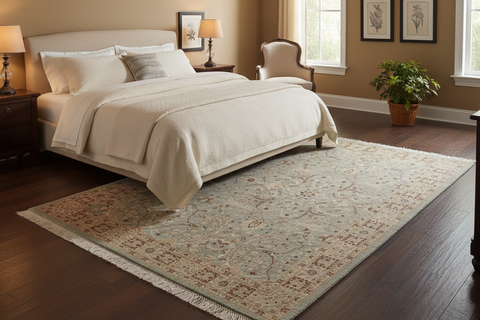 handmade Traditional Design Blue Ivory Hand Knotted RECTANGLE 100% WOOL area rug 4' x 6'