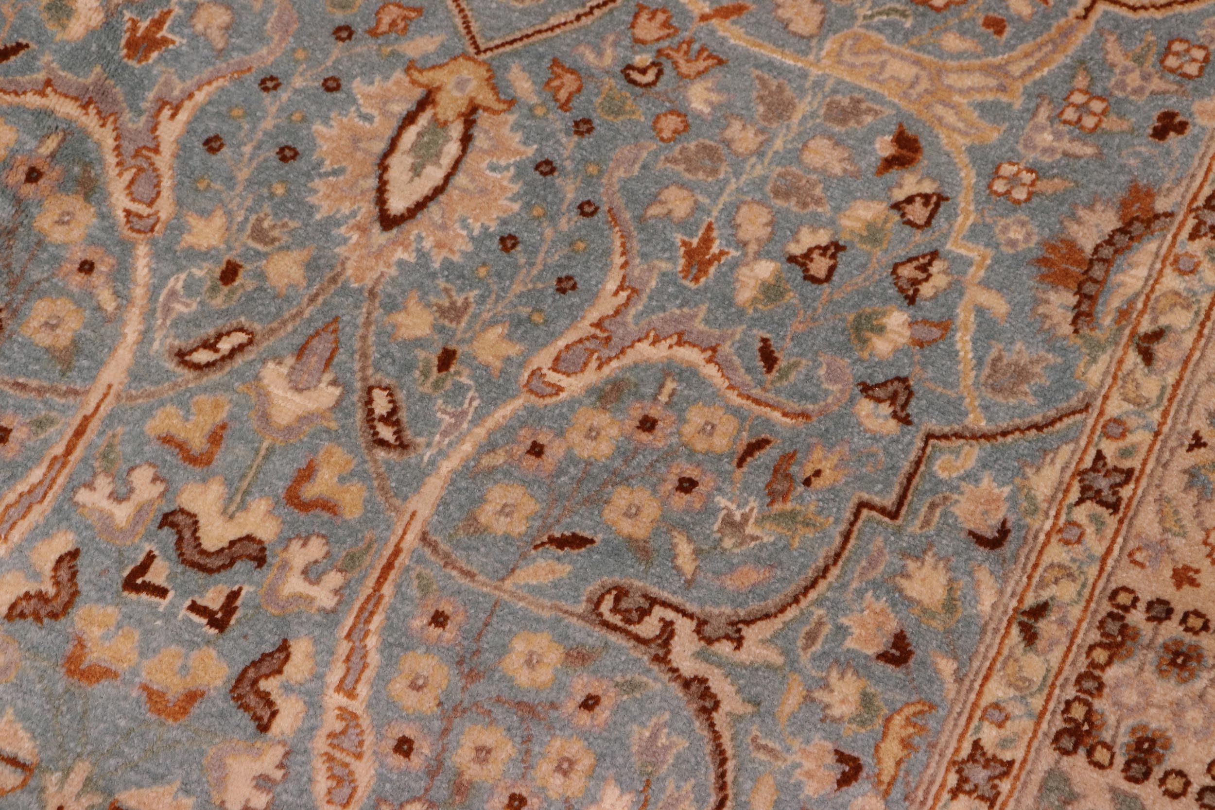 handmade Traditional Design Blue Ivory Hand Knotted RECTANGLE 100% WOOL area rug 4' x 6'