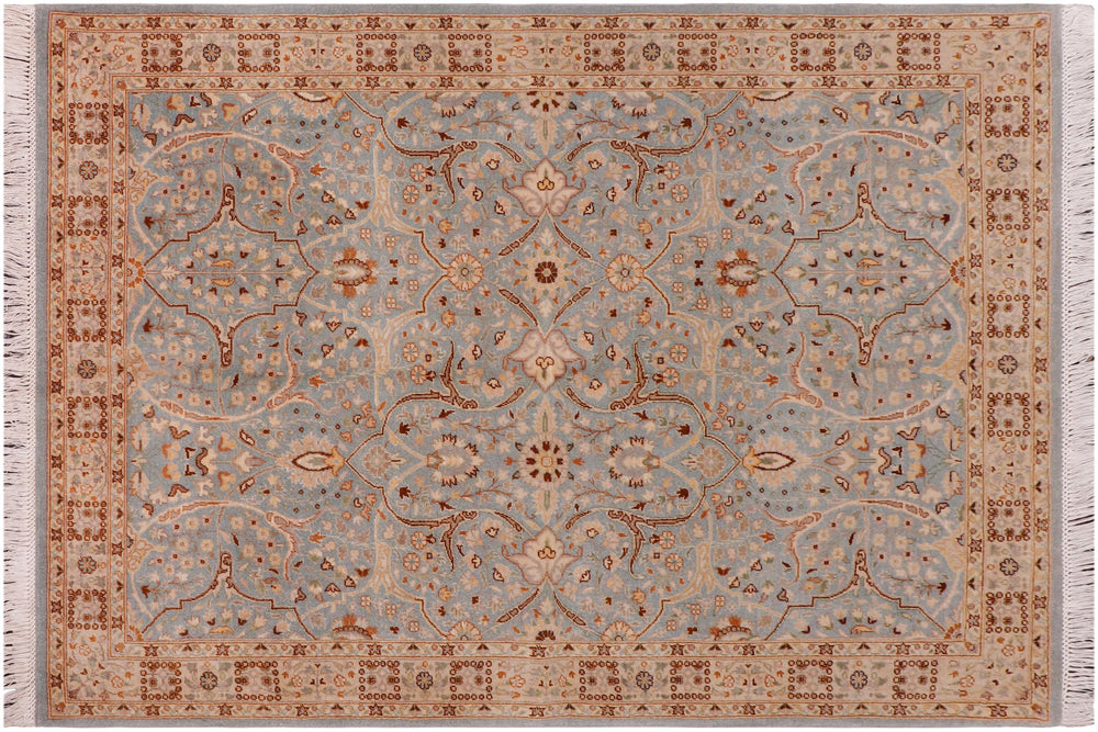 handmade Traditional Design Blue Ivory Hand Knotted RECTANGLE 100% WOOL area rug 4' x 6'