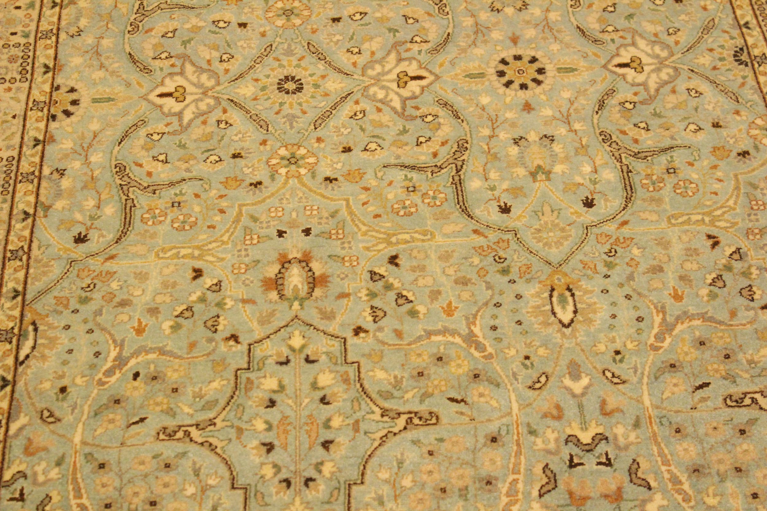 handmade Traditional Tabriz Blue Ivory Hand Knotted RECTANGLE 100% WOOL area rug 4' x 6'