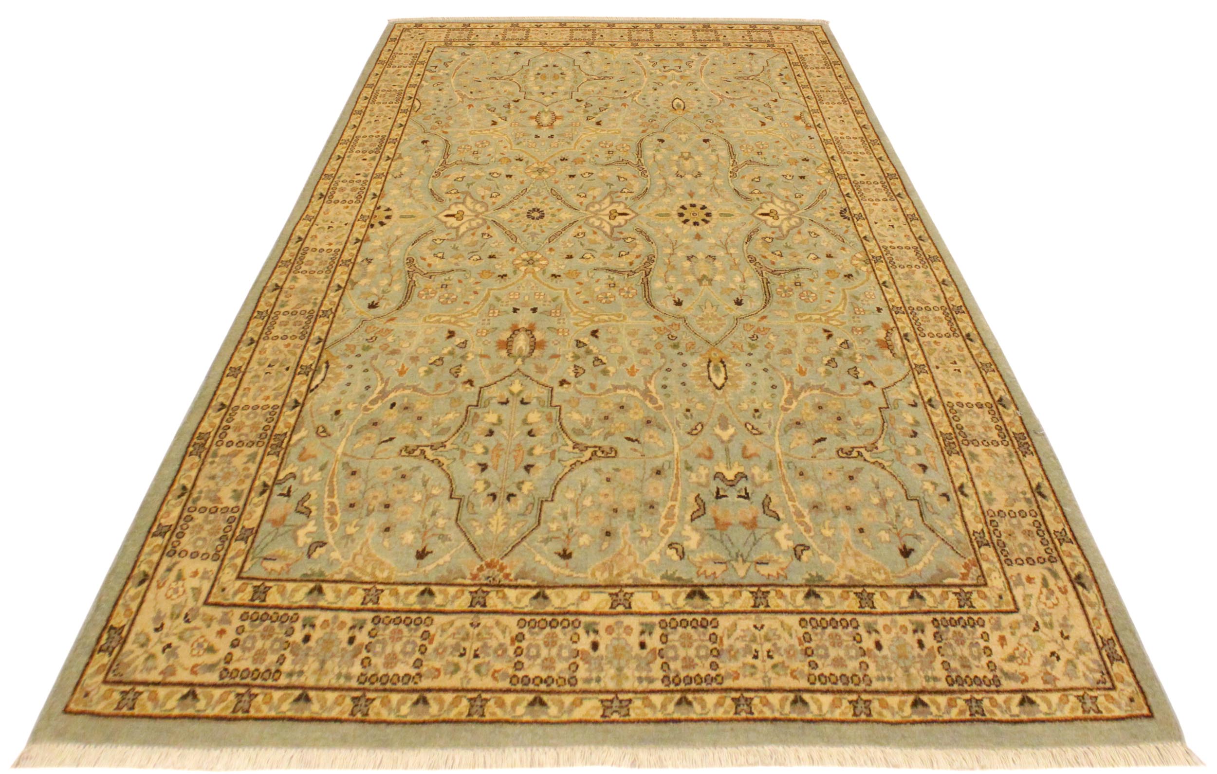 handmade Traditional Tabriz Blue Ivory Hand Knotted RECTANGLE 100% WOOL area rug 4' x 6'