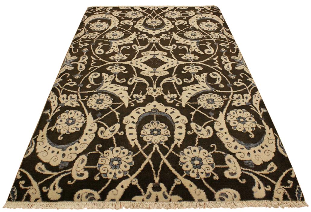 handmade Modern Kafkaz Brown Beige Hand Knotted RECTANGLE 100% WOOL area rug 4 x 6