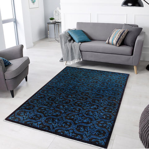 handmade Over Dyed Over Dyed Blue Brown Hand Knotted RECTANGLE 100% WOOL area rug 5' x 7'