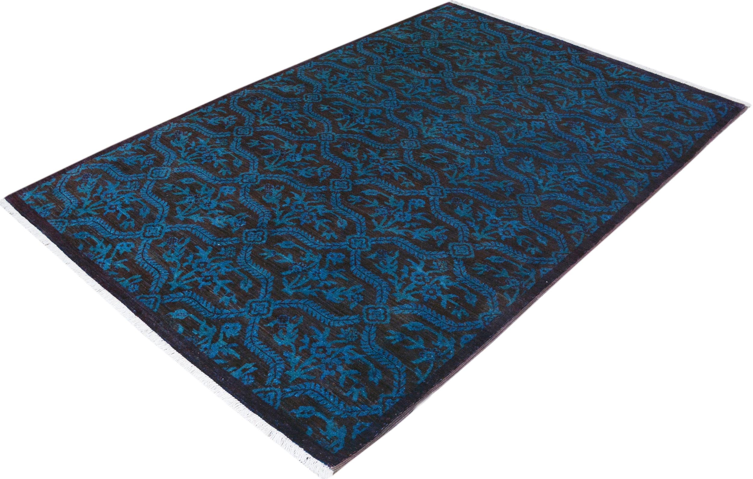 handmade Over Dyed Over Dyed Blue Brown Hand Knotted RECTANGLE 100% WOOL area rug 5' x 7'
