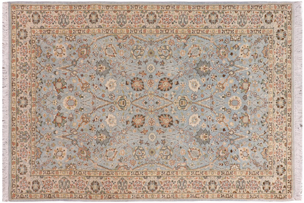 handmade Traditional Design Blue Ivory Hand Knotted RECTANGLE 100% WOOL area rug 3' x 5'