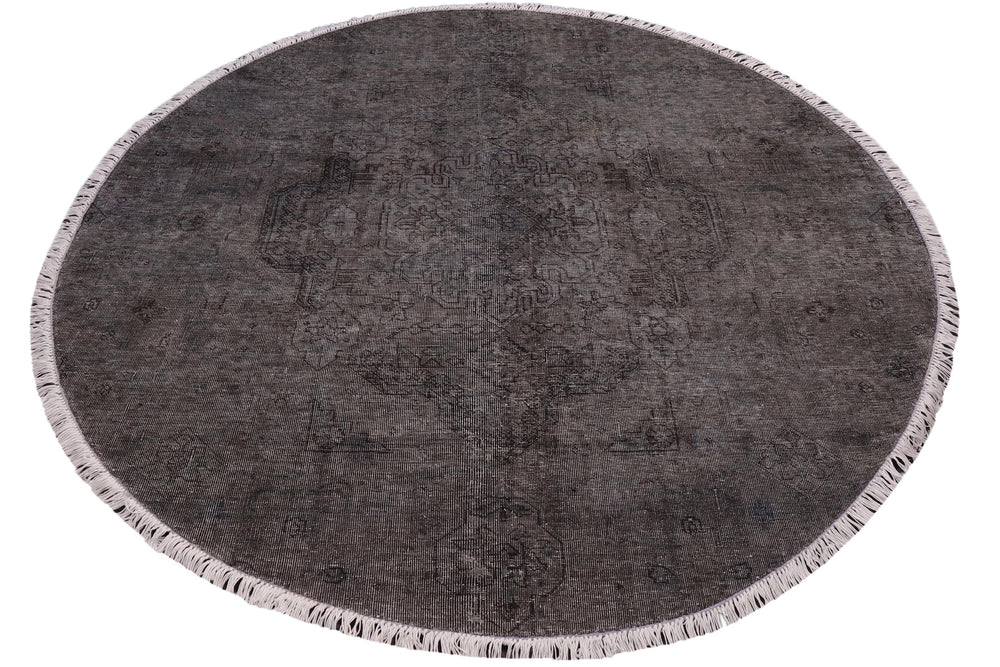 handmade Modern Vintage Gray Black Hand Knotted ROUND 100% WOOL area rug 6' x 6'