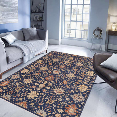 handmade Modern Kafkaz Blue Orange Hand Knotted RECTANGLE 100% WOOL area rug 9' x 12'