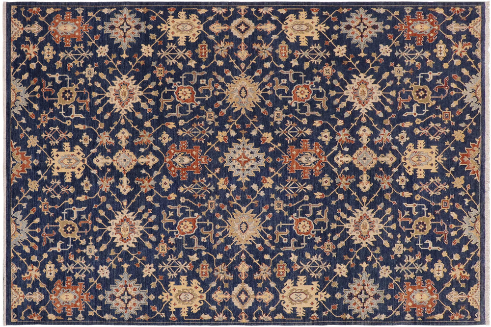 handmade Modern Kafkaz Blue Orange Hand Knotted RECTANGLE 100% WOOL area rug 9' x 12'