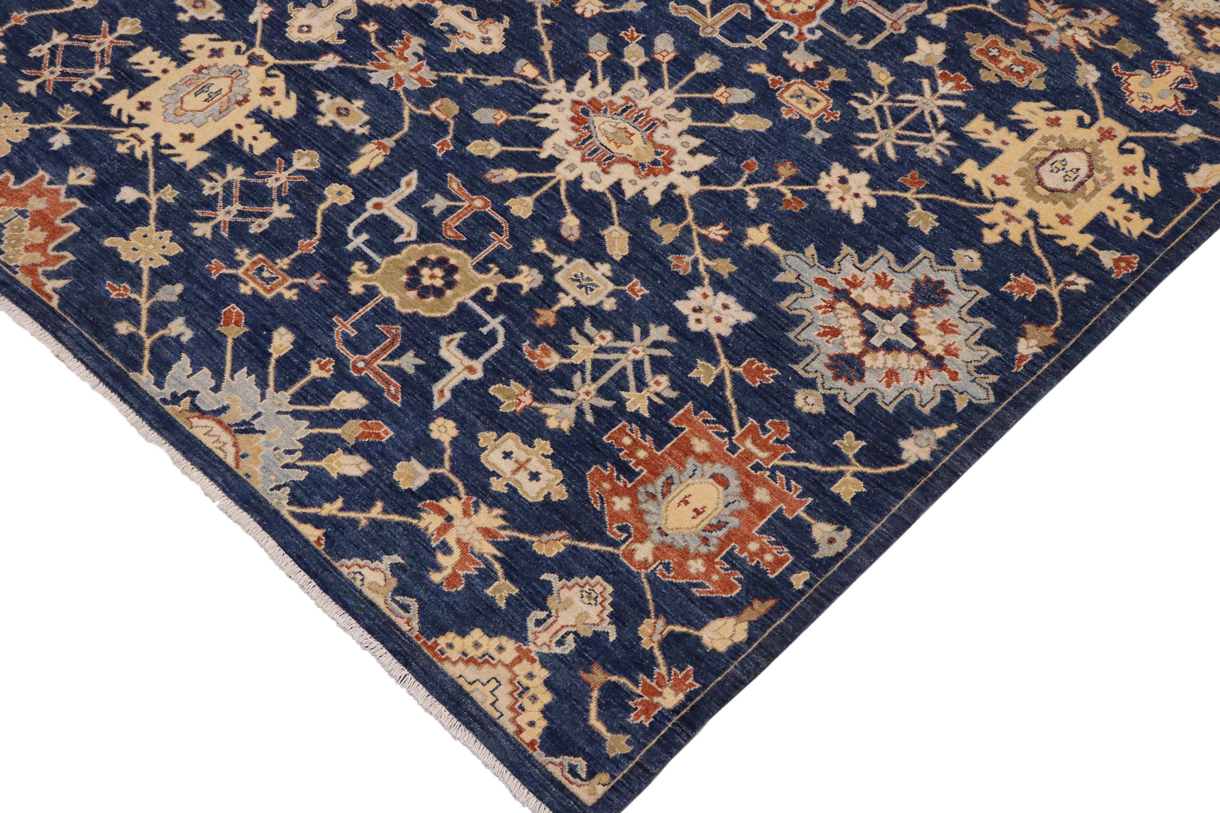 handmade Modern Kafkaz Blue Orange Hand Knotted RECTANGLE 100% WOOL area rug 9' x 12'