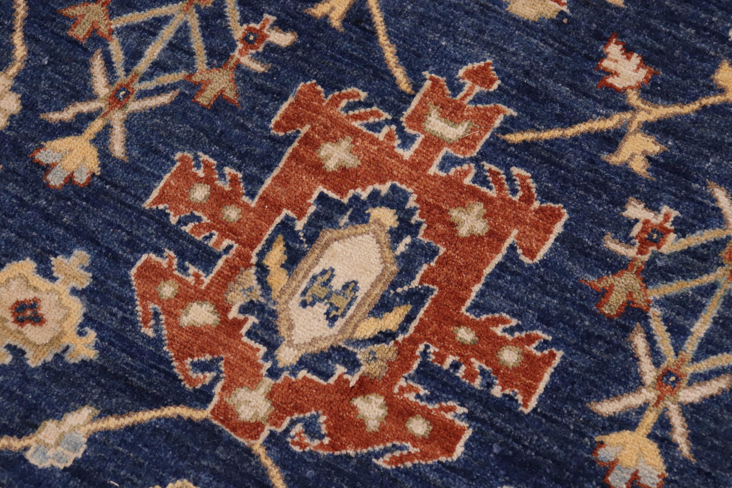 handmade Modern Kafkaz Blue Orange Hand Knotted RECTANGLE 100% WOOL area rug 9' x 12'