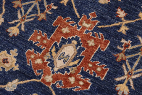 handmade Modern Kafkaz Blue Orange Hand Knotted RECTANGLE 100% WOOL area rug 9' x 12'