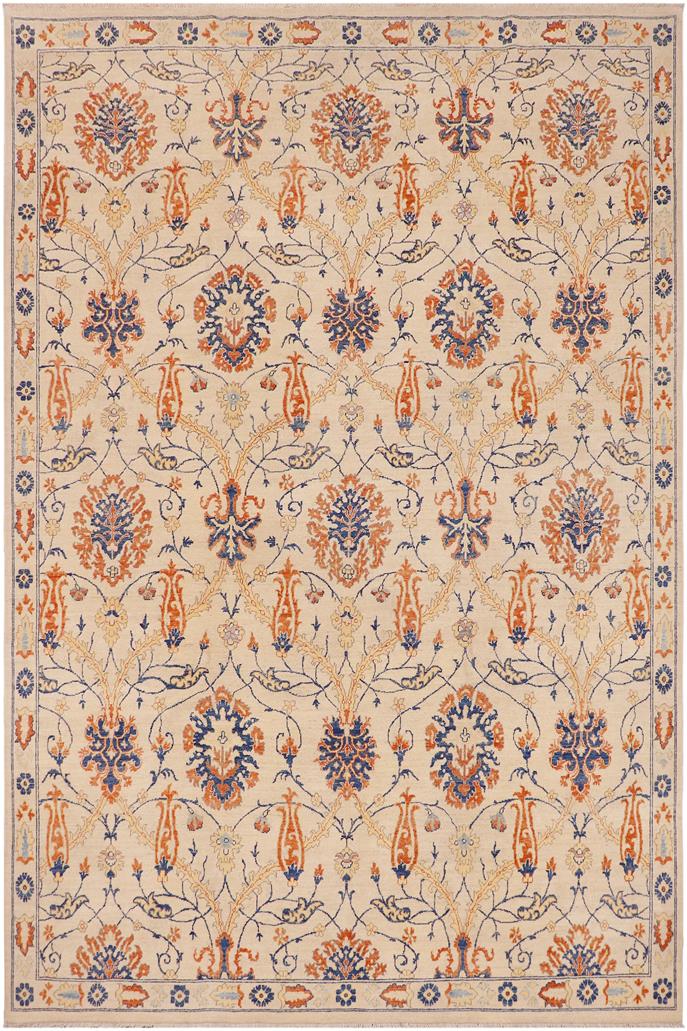 handmade Transitional Kafkaz Beige Blue Hand Knotted RECTANGLE 100% WOOL area rug 9 x 11