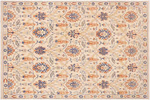 9x11 hand knotted modern wool rug in beige and blue - Chic Guillerm