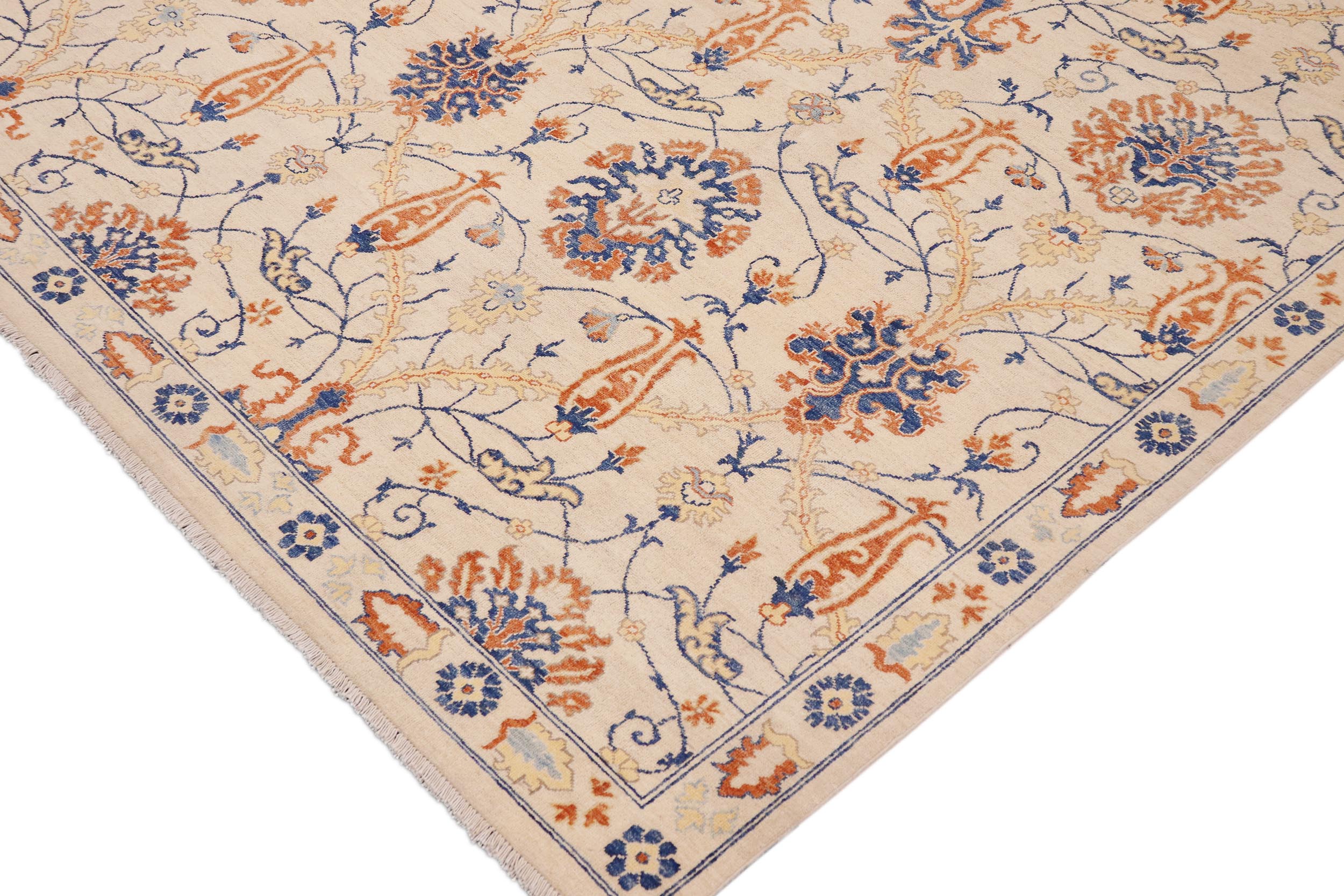 handmade Modern Kafkaz Beige Blue Hand Knotted RECTANGLE 100% WOOL area rug 9' x 11'