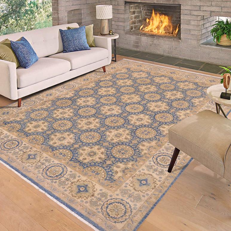 handmade Transitional Kafkaz Lt. Blue Beige Hand Knotted RECTANGLE 100% WOOL area rug 9 x 12