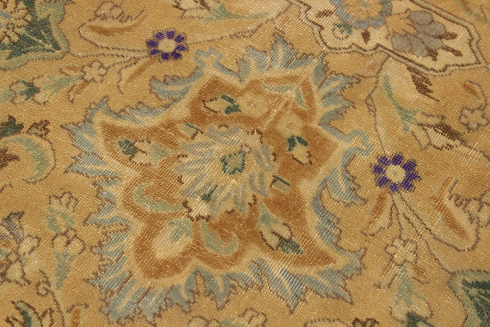 handmade Vintage Hand Painte Tan Gray Hand Knotted RECTANGLE 100% WOOL area rug 9' x 13'