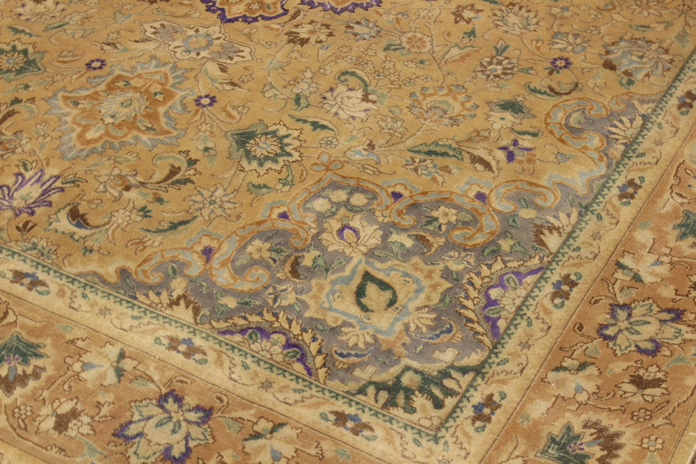 handmade Vintage Hand Painte Tan Gray Hand Knotted RECTANGLE 100% WOOL area rug 9' x 13'