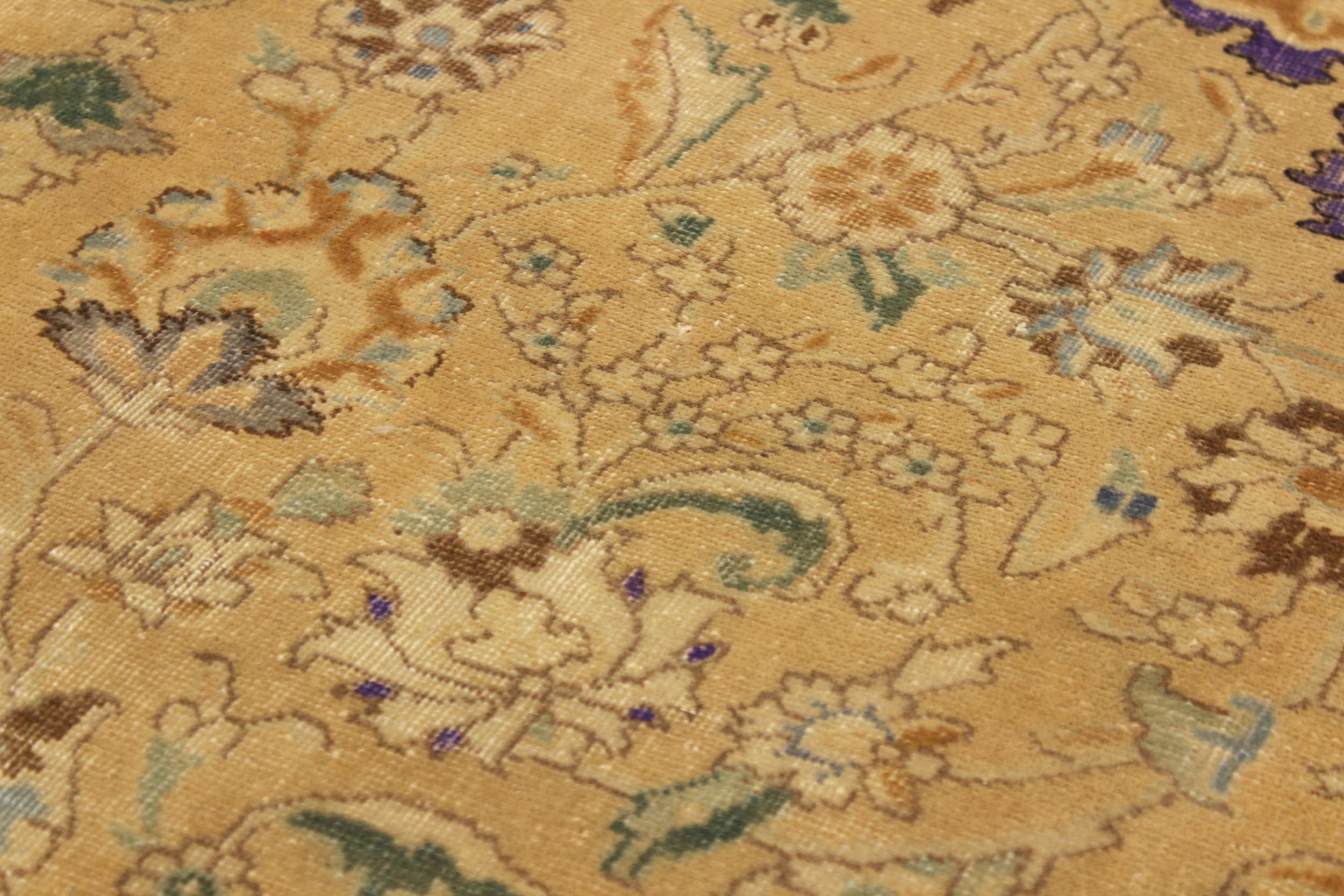 handmade Vintage Hand Painte Tan Gray Hand Knotted RECTANGLE 100% WOOL area rug 9' x 13'