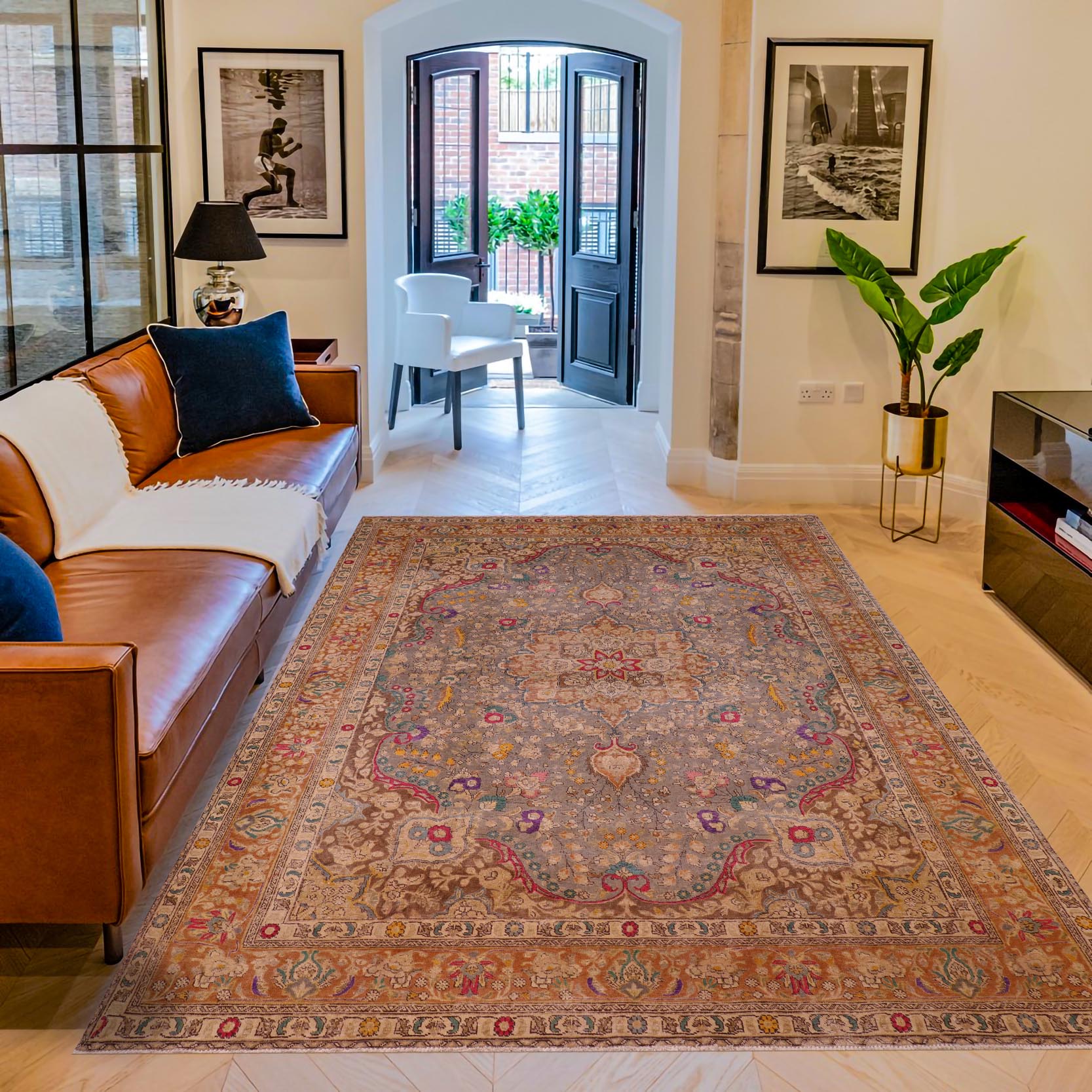 handmade Vintage Hand Painte Gray Brown Hand Knotted RECTANGLE 100% WOOL area rug 10' x 13'